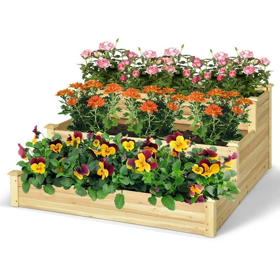 Spaco 3-Tier Raised Garden Bed Wood Planter Kit for Flower Vegetable Herb, Outdoor Elevated Flower Box for Backyard/Patio/Gardener