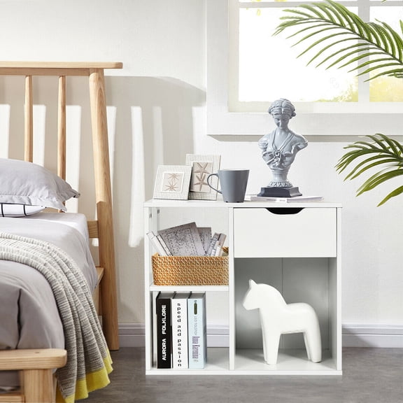 Spaco 3-Tier Side Table with Storage Shelf and Drawer Space, Nightstand Small Side Table, End Table for Bedroom Living Room
