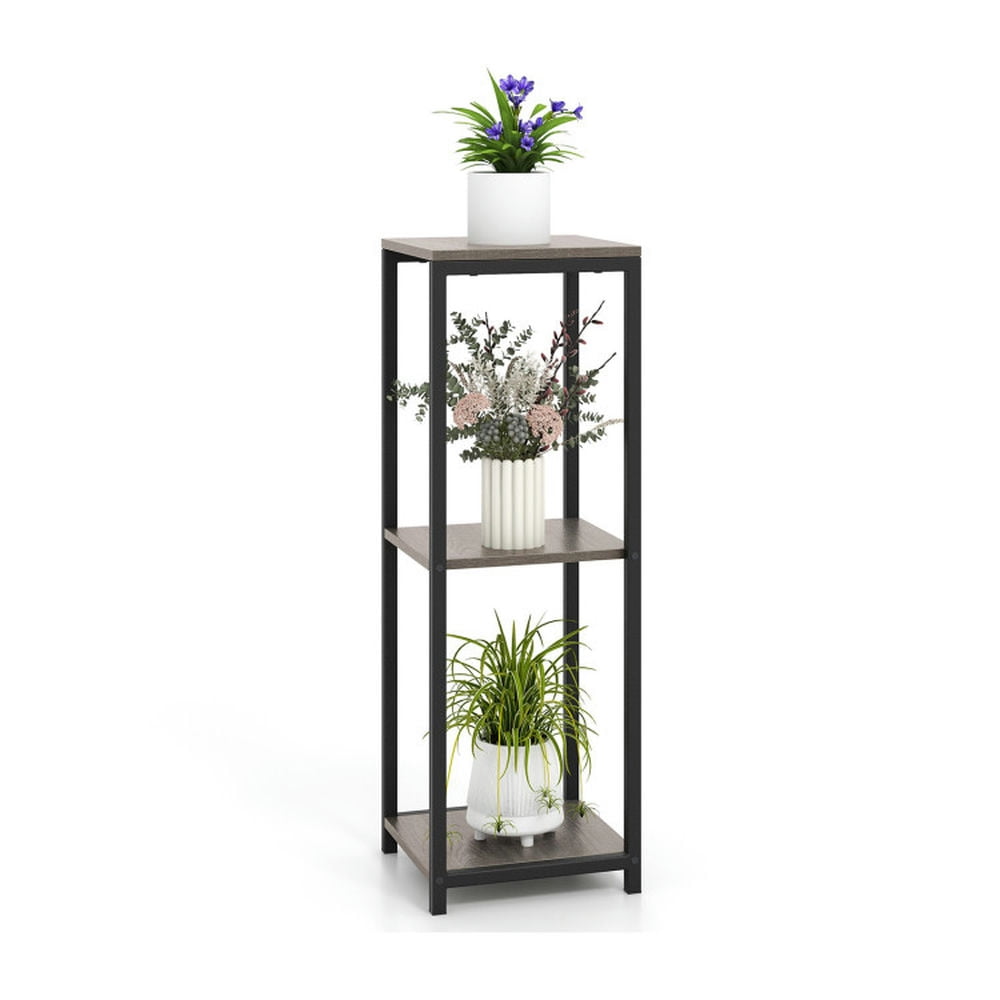 Tall Black and Gray Metal 3-Tier Corner Plant Stand