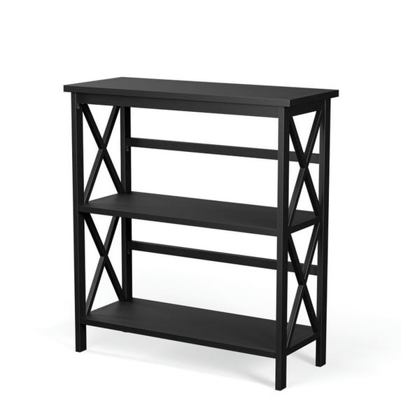 Spaco 3-Tier Wooden Multi-Functional X-Design Etagere Storage Bookshelf-Black, Tall Bookshelf, Shelves for Living Room, Home Office, Bedroom, Balcony