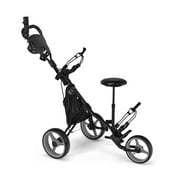 Spaco 3 Wheels Folding Golf Push Cart with Seat Scoreboard and Adjustable Handle-Gray, Golf Stand Bag for Men & Women,Multiple Pockets, Lightweight & Durable