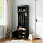 Spaco 3-in-1 Hall Tree with Shoe Storage, Coat Rack with Bench and Five Hooks for Indoor as Living Room, Entryway, Black