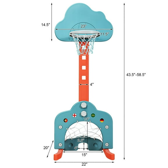 Spaco 3-in-1 Kids Basketball Hoop Set with Balls-Green, Soccer Goal Ring Toss Golf Play Set, Basketball Hoop for Kids Indoor Outdoor Sports