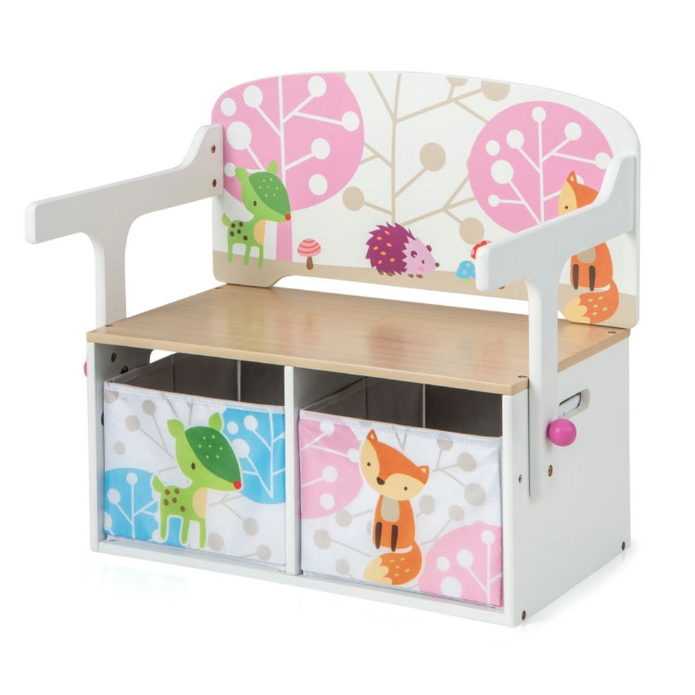 Spaco 3 in 1 Kids Convertible Activity Bench with 2 Removable Fabric Bins-White, Kids Couch for Kids Spaco 3 in 1 Kids Convertible Activity Bench with 2 Removable Fabric Bins-White, Kids Couch for Kids