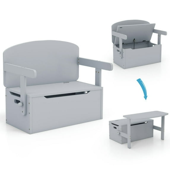 Spaco 3-in-1 Kids Convertible Storage Bench Wood Activity Table and Chair Set-Gray, Toddler Table and Chair Set for Arts & Crafts, Snack Time, Homeschooling, Homework