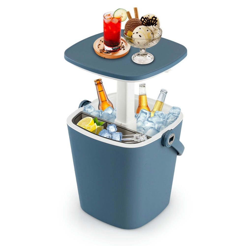 Spaco 3-in-1 Portable Cooler Bar Table with Bottle Opener and Lift Top Lid for Camping Poolside, Outdoor Fridge Freezer for Camping Travel-Blue