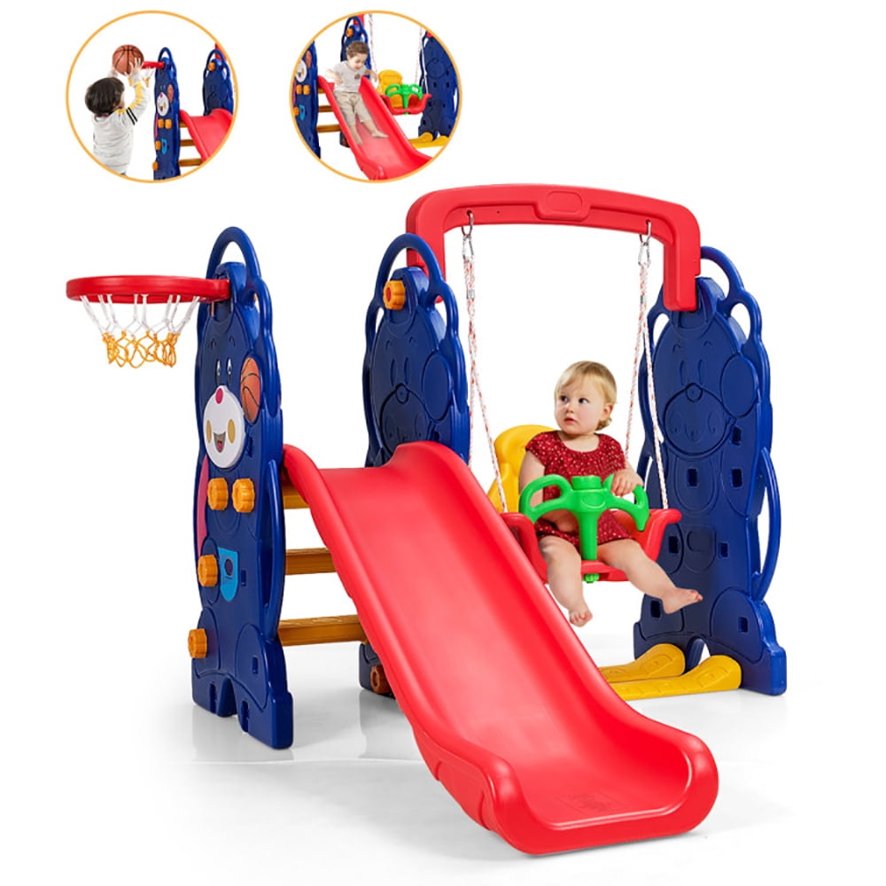 Multicolor 3-in-1 Toddler Climber Swing and Slide Playset