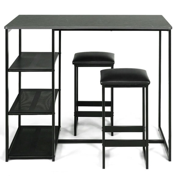 Spaco 3 pcs Dining Set with Faux Marble Top Table and 2 Stools-Black, Dining Room Table, Modern Dining Set for Home, Kitchen, Dining Room