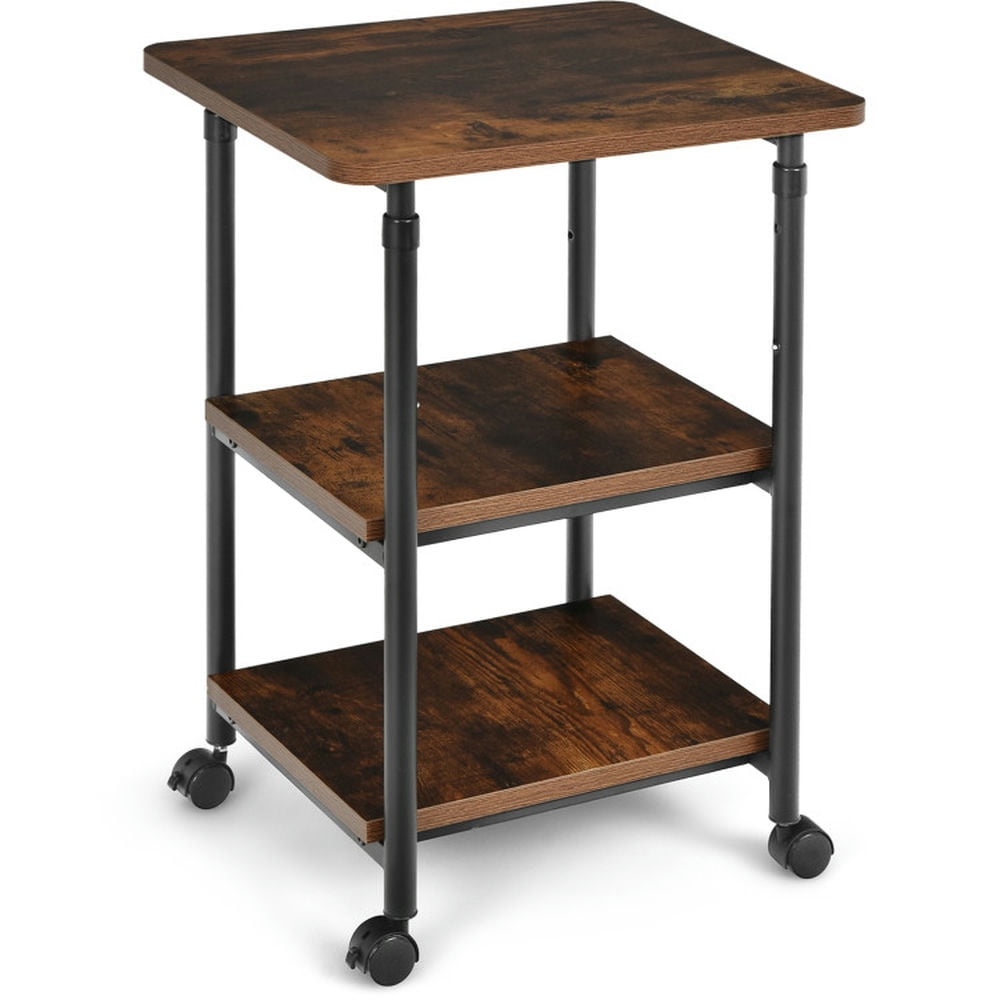 Spaco 3-tier Adjustable Printer Stand with 360° Swivel Casters-Brown, Office Furniture, Portable Desk for Home and Office Spaco 3-tier Adjustable Printer Stand with 360° Swivel Casters-Brown, Office Furniture, Portable Desk for Home and Office