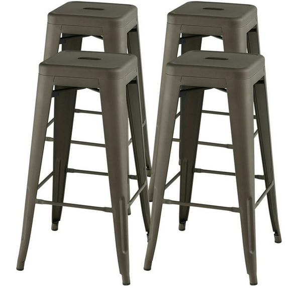 Spaco 30 Inch Bar Stools Set of 4 with Square Seat and Handling Hole-Gun, Bar Height Stools, Counter Height Bar Stools for Kitchen, Dining Room