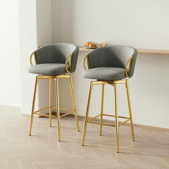 Spaco 30 Inch Dining Chairs Set Of 2, Modern Style 360°Swivel Bar Chairs, Comfortable High Stools For Bars, Restaurants, Velvet Bar Chair, Grey+Gold
