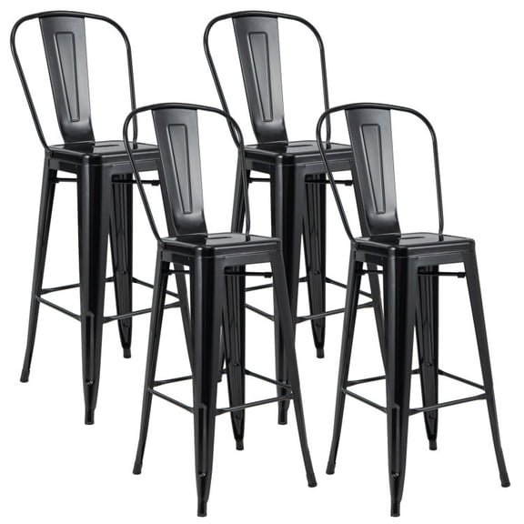 Spaco 30 Inch Height Set of 4 High Back Metal Industrial Bar Stools-Black, Bar Height Stools, Counter Height Bar Stools for Kitchen, Dining Room
