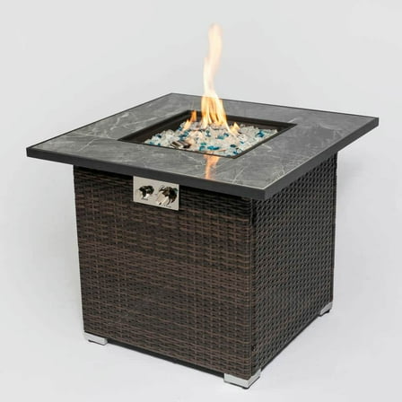 Spaco 30" Square Propane Gas Fire Pit Table, 50000 BTU Fire Pit with Tile Tabletop, Fire Pit Table for Patio, Backyard, Brown