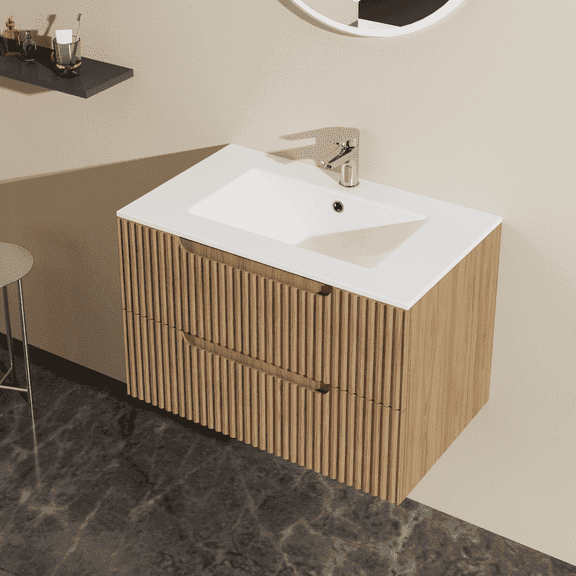 Spaco 30" Wall Mounted Bathroom Vanity with 2 Extra Big Drawers and Soft-Close System, Floating Bathroom Cabinet without Sink for Indoor as Home, Bathroom, Brown