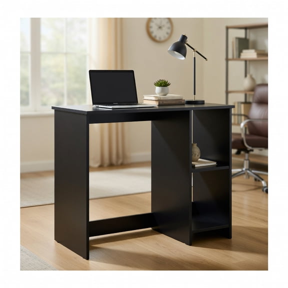 Spaco 31.5 Inch Modern Home Office Desk - Anti-Falling Barriers Reinforced Crossbars, 2 Storage Compartments, Black