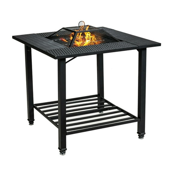 Spaco 31 Inch Outdoor Fire Pit Dining Table with Cooking BBQ Grate, Outdoor Fire Pit for Outdoor, Outside Patio Deck and Garden