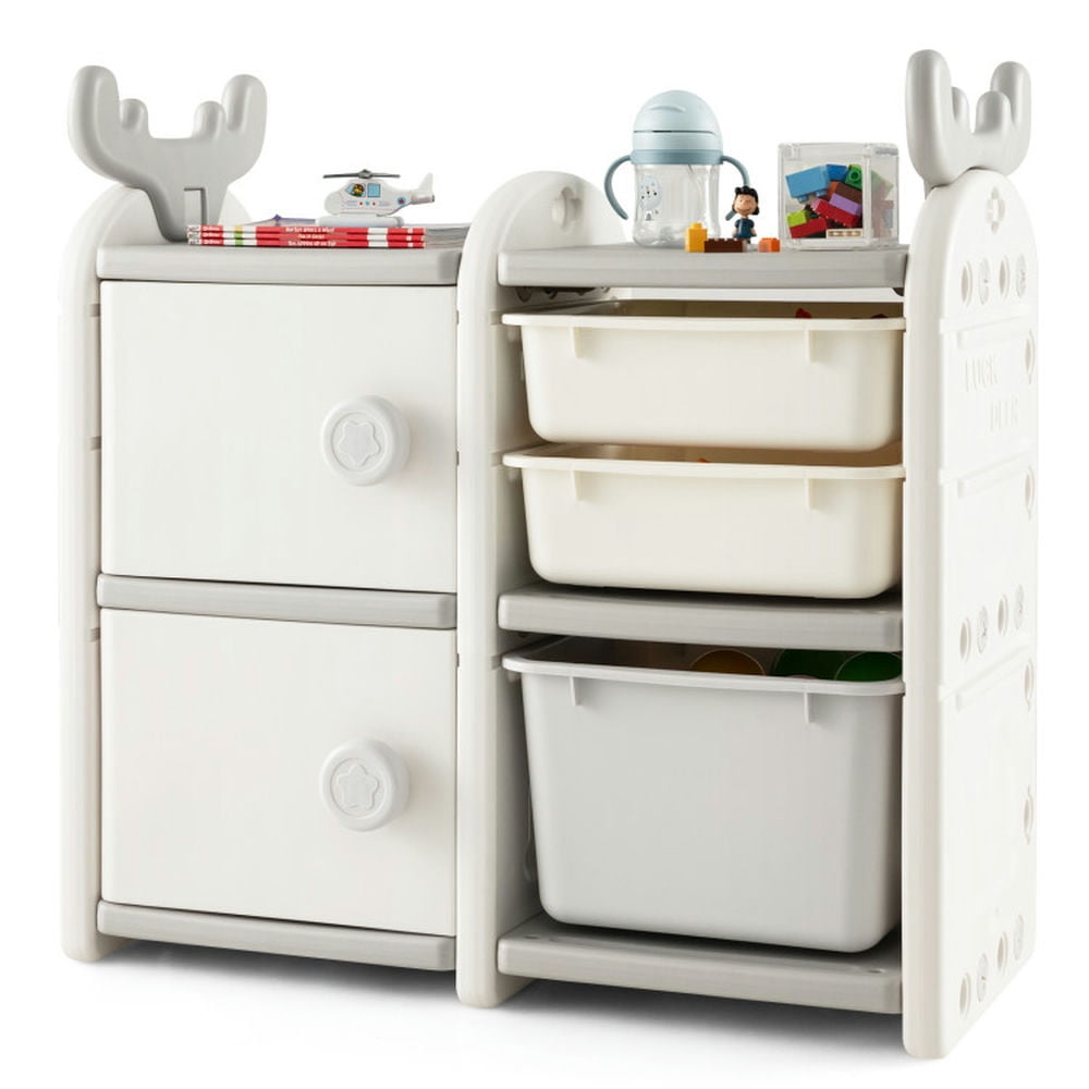 Spaco 31 Inch Toy Chest and Bookshelf for Toddlers with Enclosed Cabinets and Pull-out Drawers, Toy Organizer for Kids, Boys, Girls, Nursery Spaco 31 Inch Toy Chest and Bookshelf for Toddlers with Enclosed Cabinets and Pull-out Drawers, Toy Organizer for Kids, Boys, Girls, Nursery