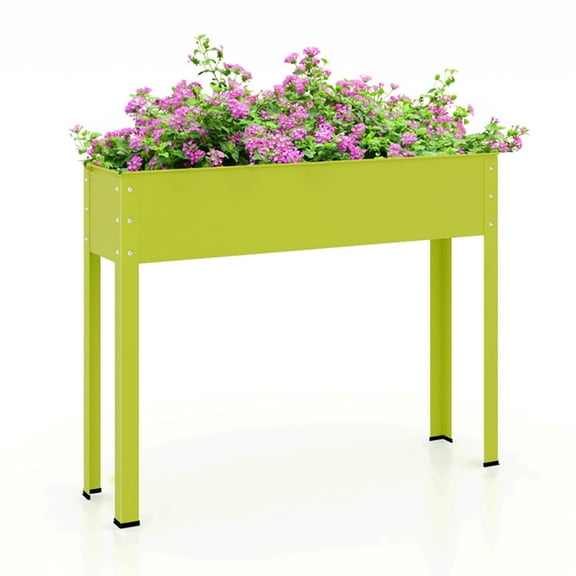 Spaco 31" Metal Raised Garden Bed with Legs and Drainage Hole, Elevated Planter Box Stand for Patio, Lawn, Yard, Balcony, Green