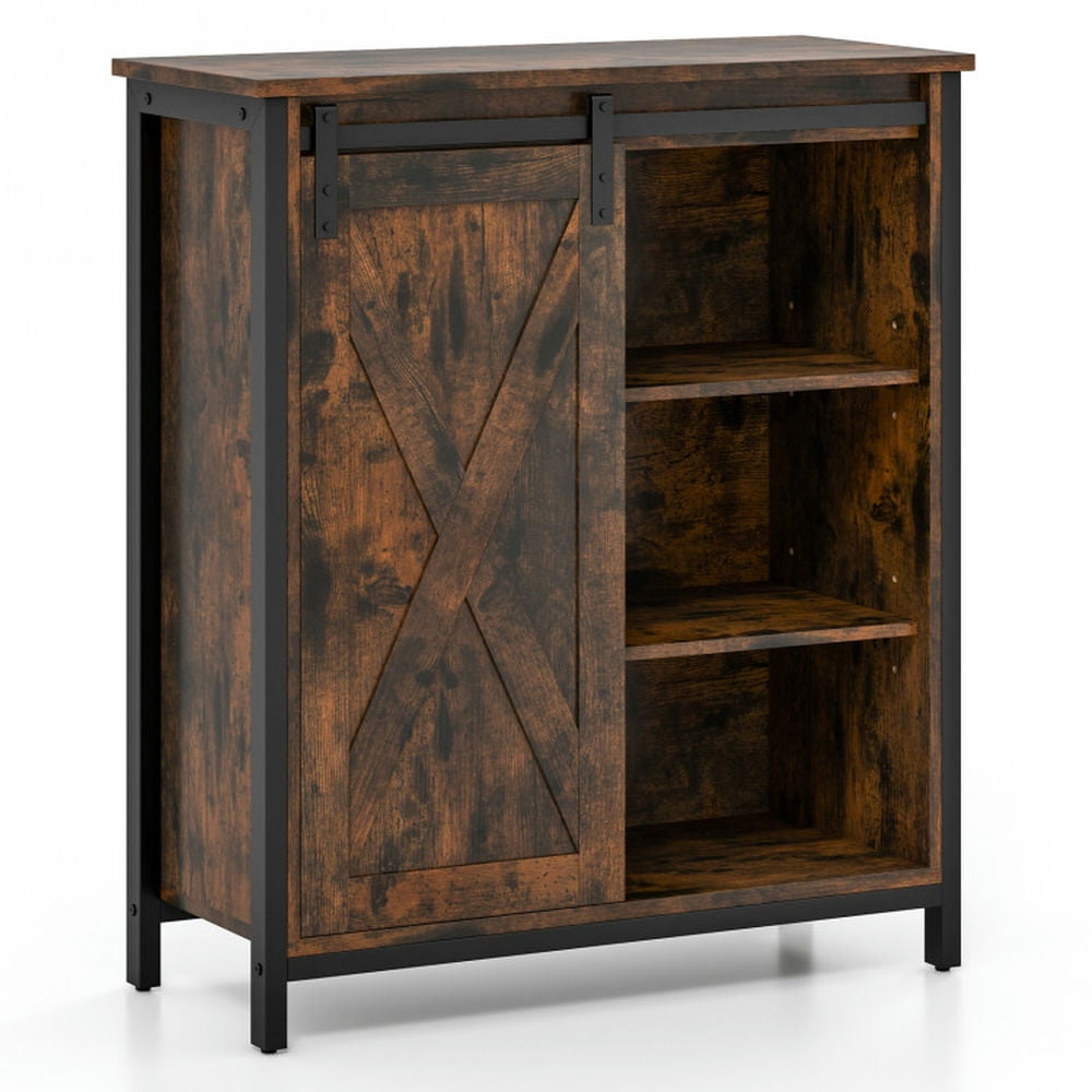 Rustic Brown 32" Farmhouse Sideboard Buffet Cabinet with Sliding Barn Door