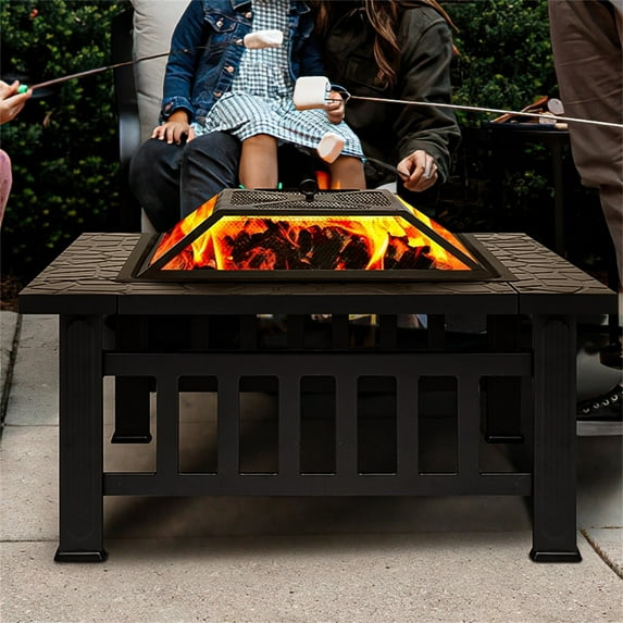 Spaco 32 inch Wood Burning Fire Pit Set of 2, Fire Pit for Outside, Ice Pit/BBQ Fire Pit, Black