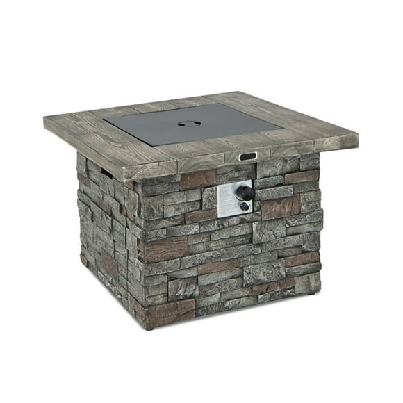 Spaco 34.5 Inch Square Propane Gas Fire Pit Table with Lava Rock and PVC Cover-Gray, Outdoor Fire Pit for Outdoor, Outside Patio Deck and Garden