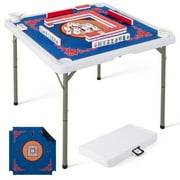 Spaco 35 Inch 4 Player Game Card Folding Mahjong Table with Cup Holders, Card Table, Blue
