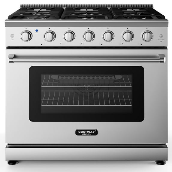 Spaco 36 Inches Freestanding Natural Gas Range with 6 Burners Cooktop, Gas Cooktop for Kitchen, Stainless Steel