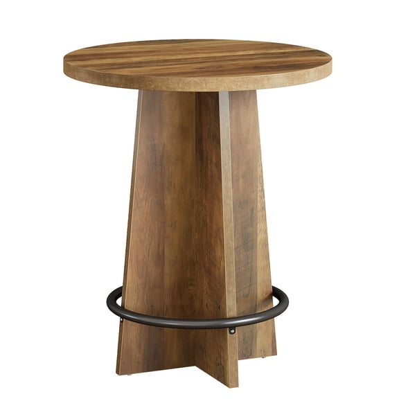 Spaco 37.4" Tall Round Wooden Bistro Bar Table, Stable Base, Metal Ring Footrest, Space-Saving for Small Homes, Brown