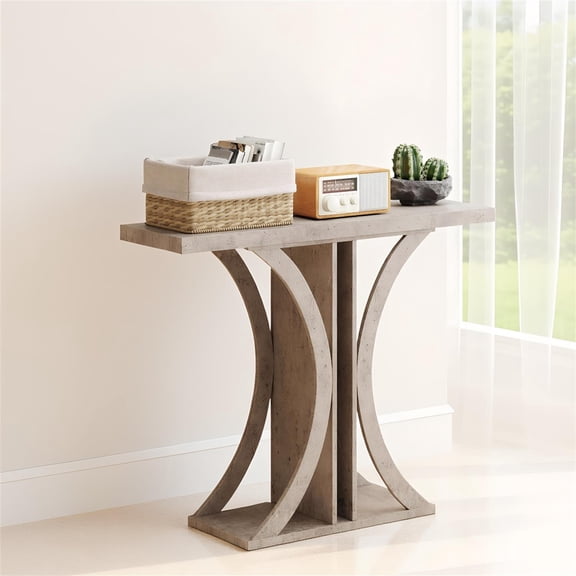 Spaco 39.5 Inch Rectangle Console Table Geometry Frame Thickened Base Anti-Tipping Kits Non-Slip Feet Easy Clean Entryway Living Room Desk, Gray