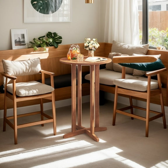 Spaco 39 Inch Outdoor Acacia Wood Bar Table with Slatted Table Top, Bar Table for Patio, Garden, Backyard, Brown