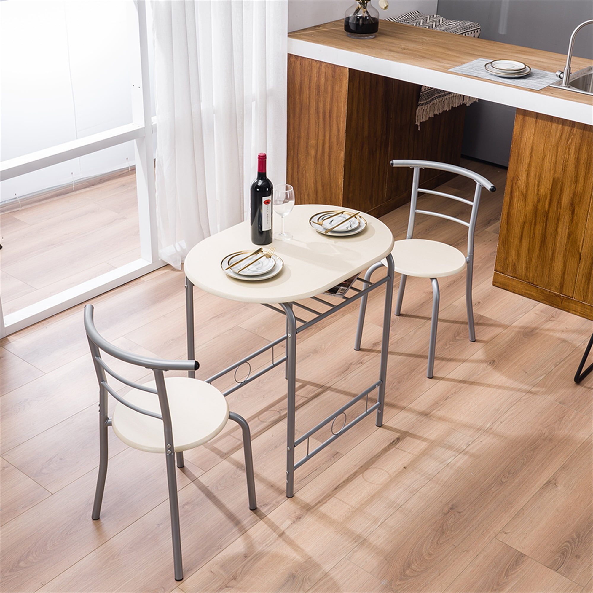 Spaco 3Ps Breakfast Small Kitchen Breakfast Table Set Space Saving PVC Chairs and Table Set for Apartment Dining Room, White Spaco 3Ps Breakfast Small Kitchen Breakfast Table Set Space Saving PVC Chairs and Table Set for Apartment Dining Room, White