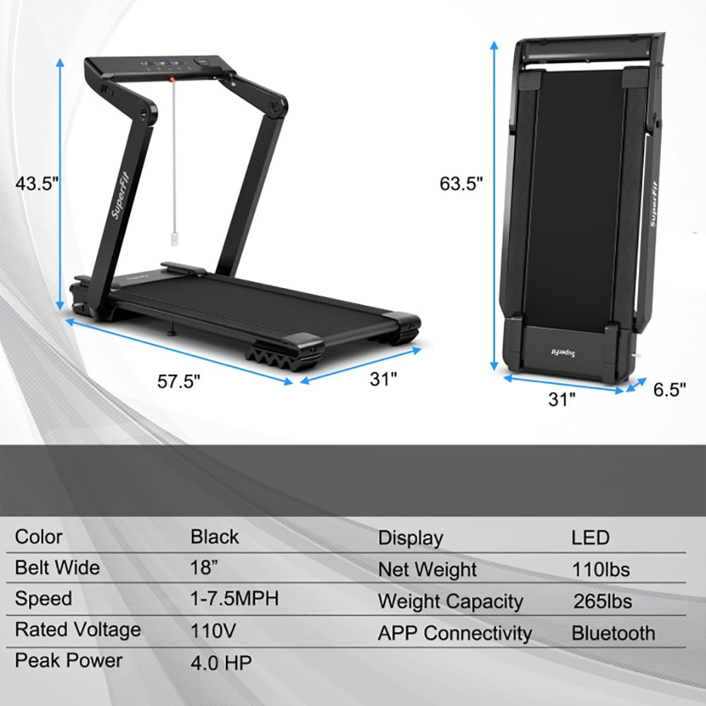 Spaco 4.0HP Foldable Electric Treadmill Jogging Machine with Speaker LED-Black, Home Fitness Equipment for Walking & Running , Cardio Exercise Machine, Preset and Adjustable Programs