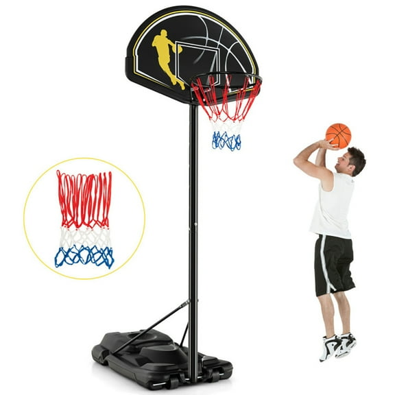 Spaco 4.25-10 Feet Portable Adjustable Basketball Goal Hoop System, Basketball Goal Hoop, Basketball Hoop System Height Adjustable Basketball Stand, Black