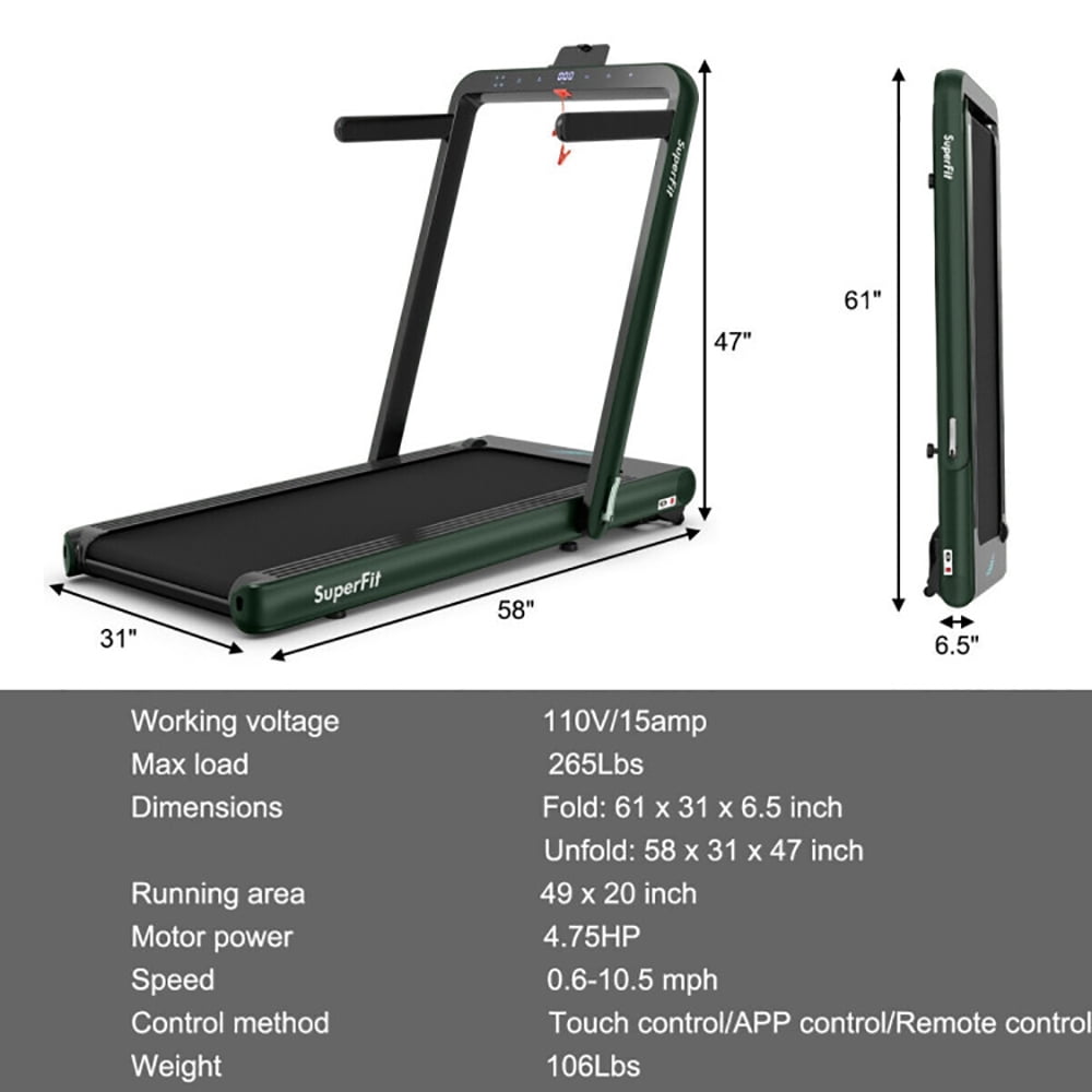 Spaco 4.75HP 2 In 1 Folding Treadmill with Remote APP Control-Green, Home Fitness Equipment for Walking & Running , Cardio Exercise Machine, Preset and Adjustable Programs