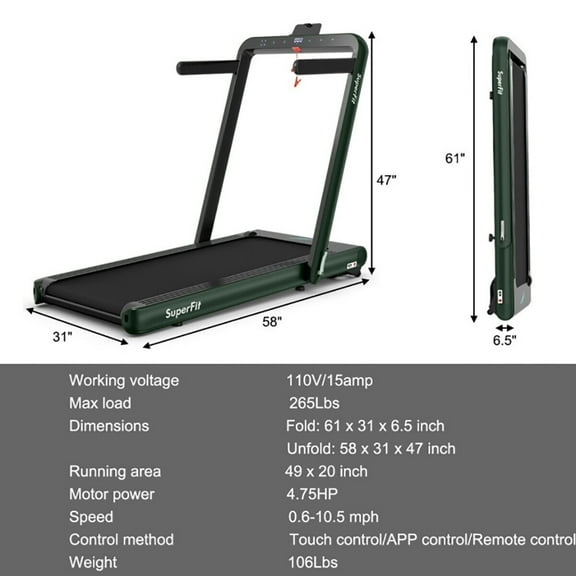 Spaco 4.75HP 2 In 1 Folding Treadmill with Remote APP Control-Green, Home Fitness Equipment for Walking & Running , Cardio Exercise Machine, Preset and Adjustable Programs