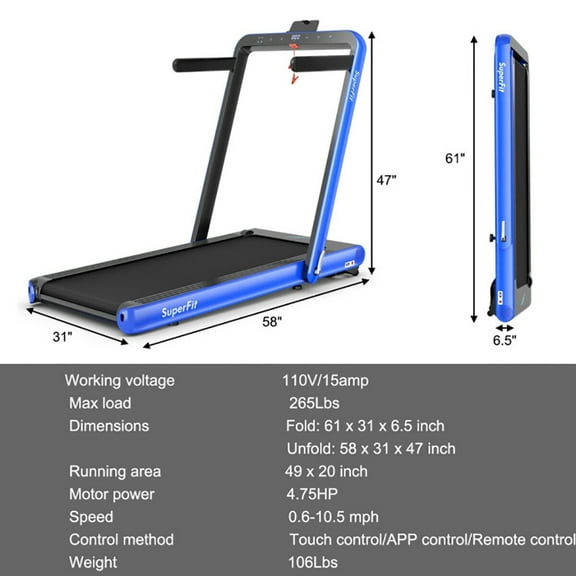 Spaco 4.75HP 2 In 1 Folding Treadmill with Remote APP Control-Navy, Home Fitness Equipment for Walking & Running , Cardio Exercise Machine, Preset and Adjustable Programs