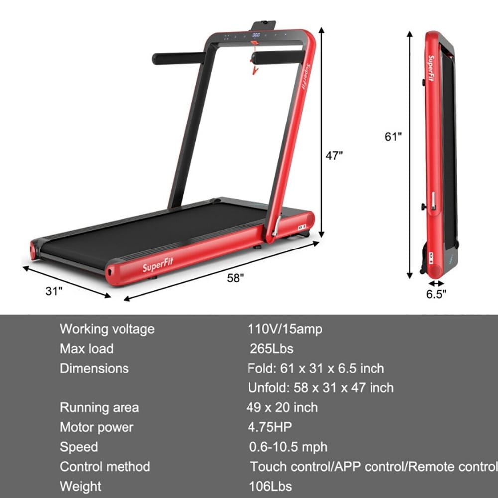 Spaco 4.75HP 2 In 1 Folding Treadmill with Remote APP Control-Red, Home Fitness Equipment for Walking & Running , Cardio Exercise Machine, Preset and Adjustable Programs