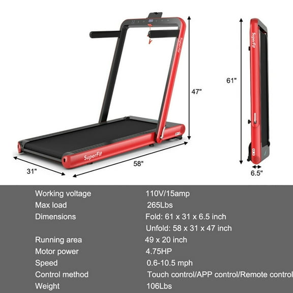 Spaco 4.75HP 2 In 1 Folding Treadmill with Remote APP Control-Red, Home Fitness Equipment for Walking & Running , Cardio Exercise Machine, Preset and Adjustable Programs