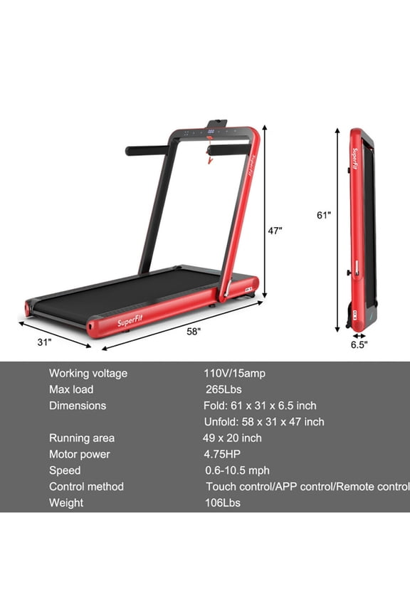 4.75HP 2 In 1 Folding Treadmill with Remote APP Control-Red, Home Fitness Equipment for Walking & Running , Cardio Exercise Machine, Preset and Adjustable Programs