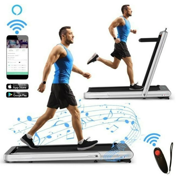 Spaco 4.75HP 2 In 1 Folding Treadmill with Remote APP Control-Silver, Home Fitness Equipment for Walking & Running , Cardio Exercise Machine, Preset and Adjustable Programs