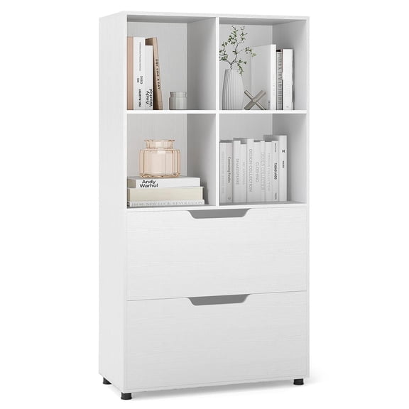 Spaco 4-Cube Bookcase - 51-Inch Stylish Easy-Maintain, 2 Drawers Freestanding, White