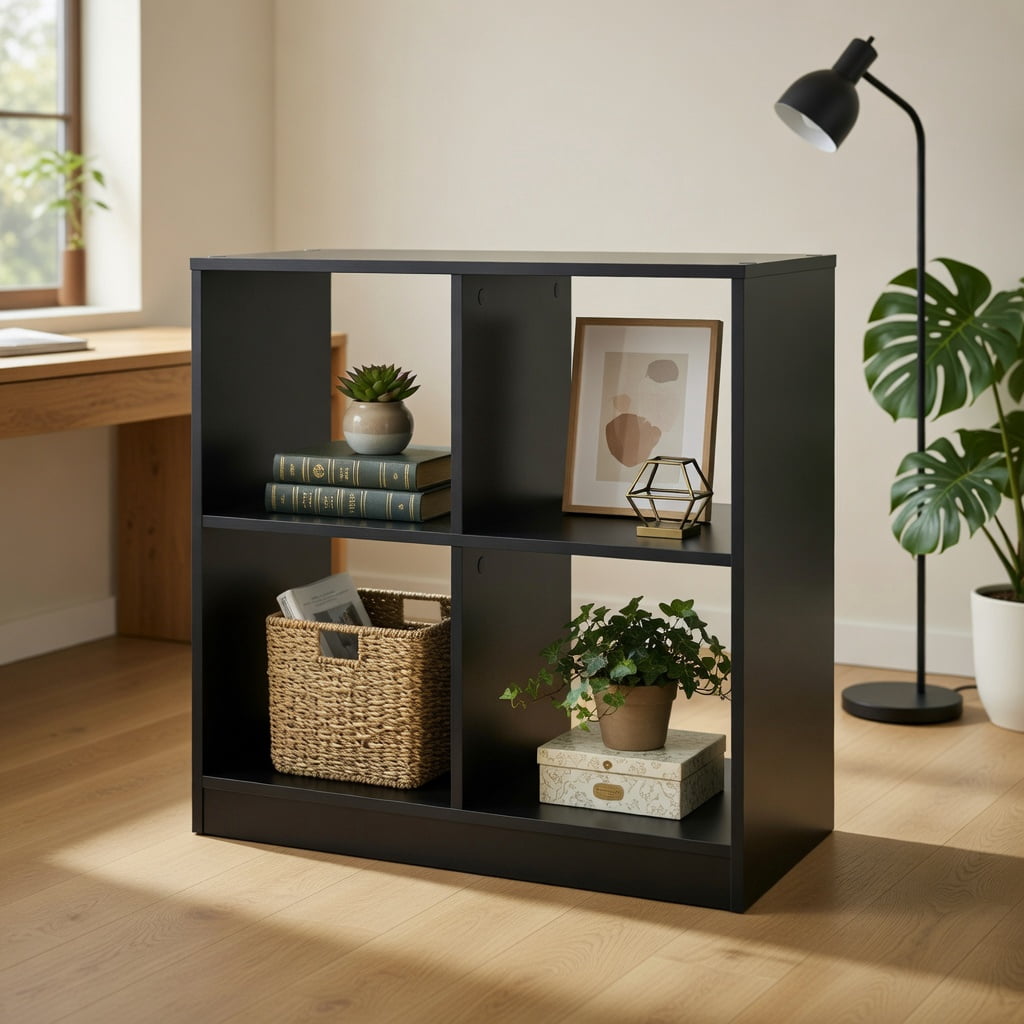 Spaco 4-Cube Kids Bookcase with Open Shelves-Black, Toy Organizer for Kids, Boys, Girls, Nursery