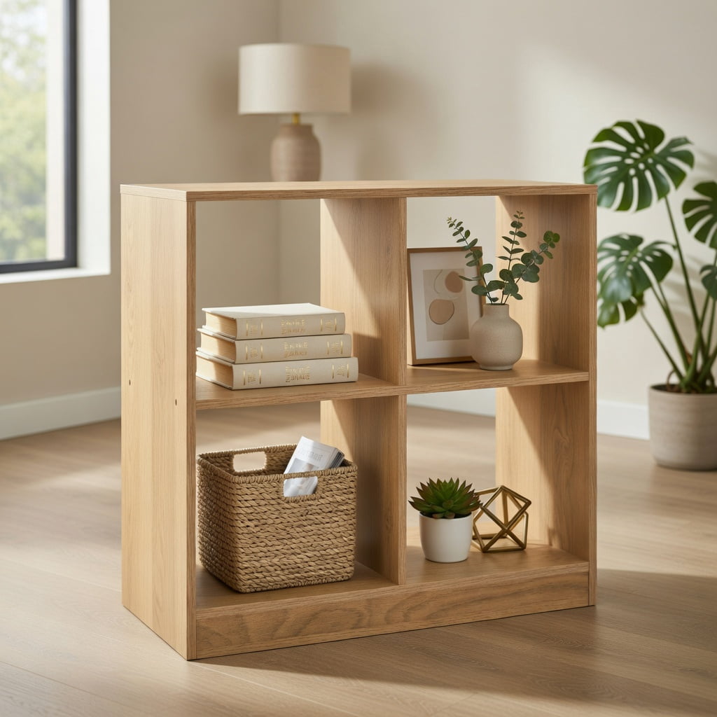 Spaco 4-Cube Kids Bookcase with Open Shelves-Natural, Toy Organizer for Kids, Boys, Girls, Nursery