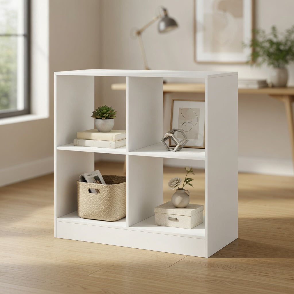 Spaco 4-Cube Kids Bookcase with Open Shelves-White, Toy Organizer for Kids, Boys, Girls, Nursery