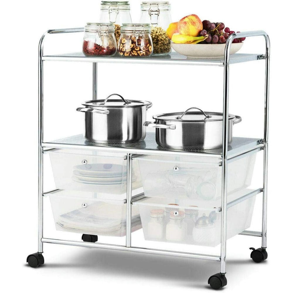 Spaco 4 Drawers Shelves Rolling Storage Cart Rack-Clear, Craft Organizers and Storage, Multipurpose Organizer Cart for Home, Office, School