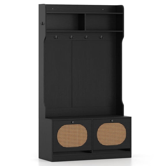 Spaco 4-In-1 Entryway Hall Tree, Coat Rack with Flip Drawers, Anti-Toppling Accessories, Black