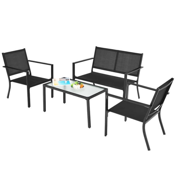 Spaco 4 PCS Patio Furniture Set Sofa Coffee Table Steel Frame, Deluxe Outdoor Patio with Coffee Table-Beige