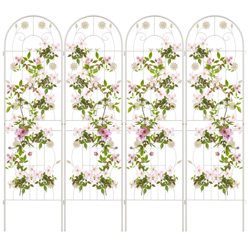 Spaco 4 Pack 71 x 20 Inches Metal Garden Trellis for Climbing Plants-White, Garden Stakes Tomato Trellis for Pots