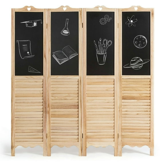 Spaco 4-Panel Folding Privacy Room Divider Screen with Chalkboard, Foldable Privacy Room Divider Screen, Privacy Screen for Indoor as Home, Office, Natural