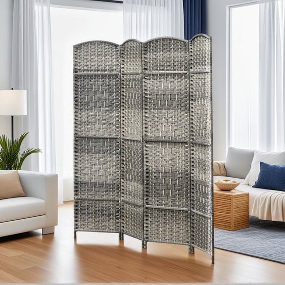 Spaco 4 Panel Folding Room Divider Screen, 6' Tall Privacy Screen Freestanding Wood Partition for Indoor as Living Room, Entryway, Mixed Gray